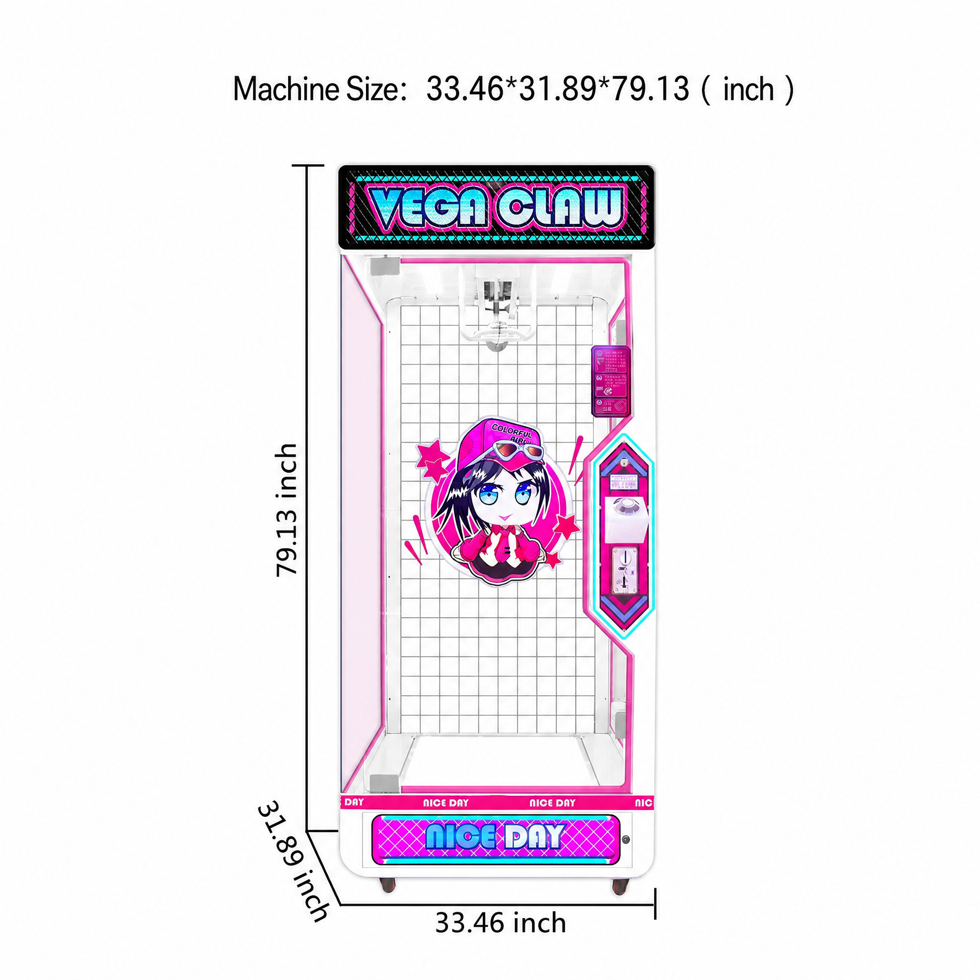 Vega Claw Nice Day dimension diagram, 81 by 85 by 201 centimeters