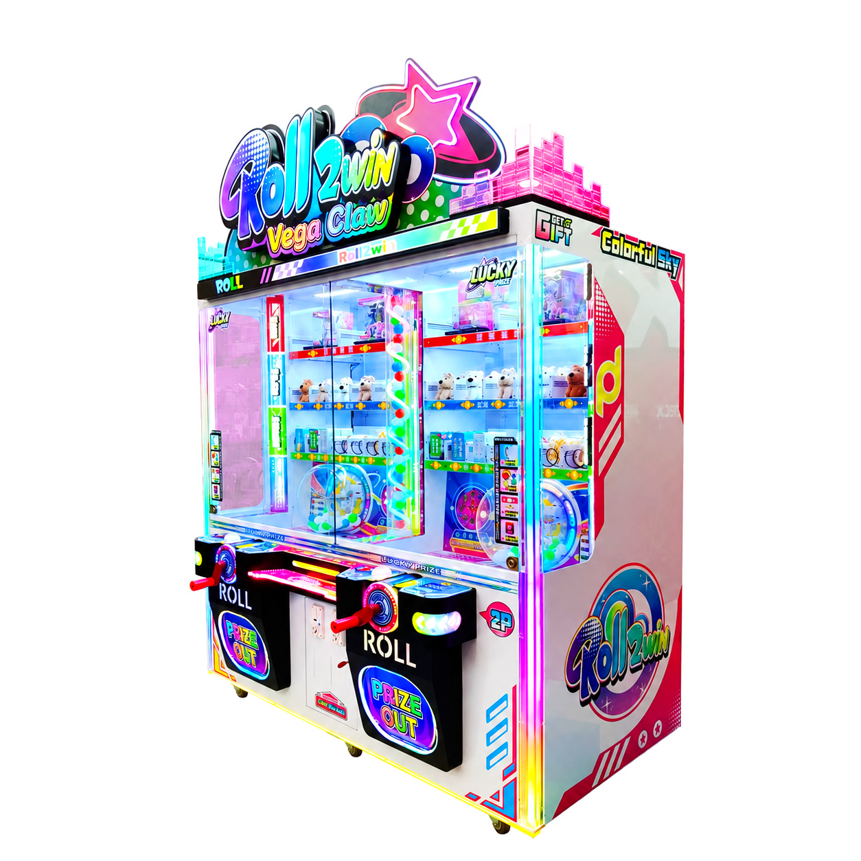 Roll2Win Vega Claw machine viewed from an angle