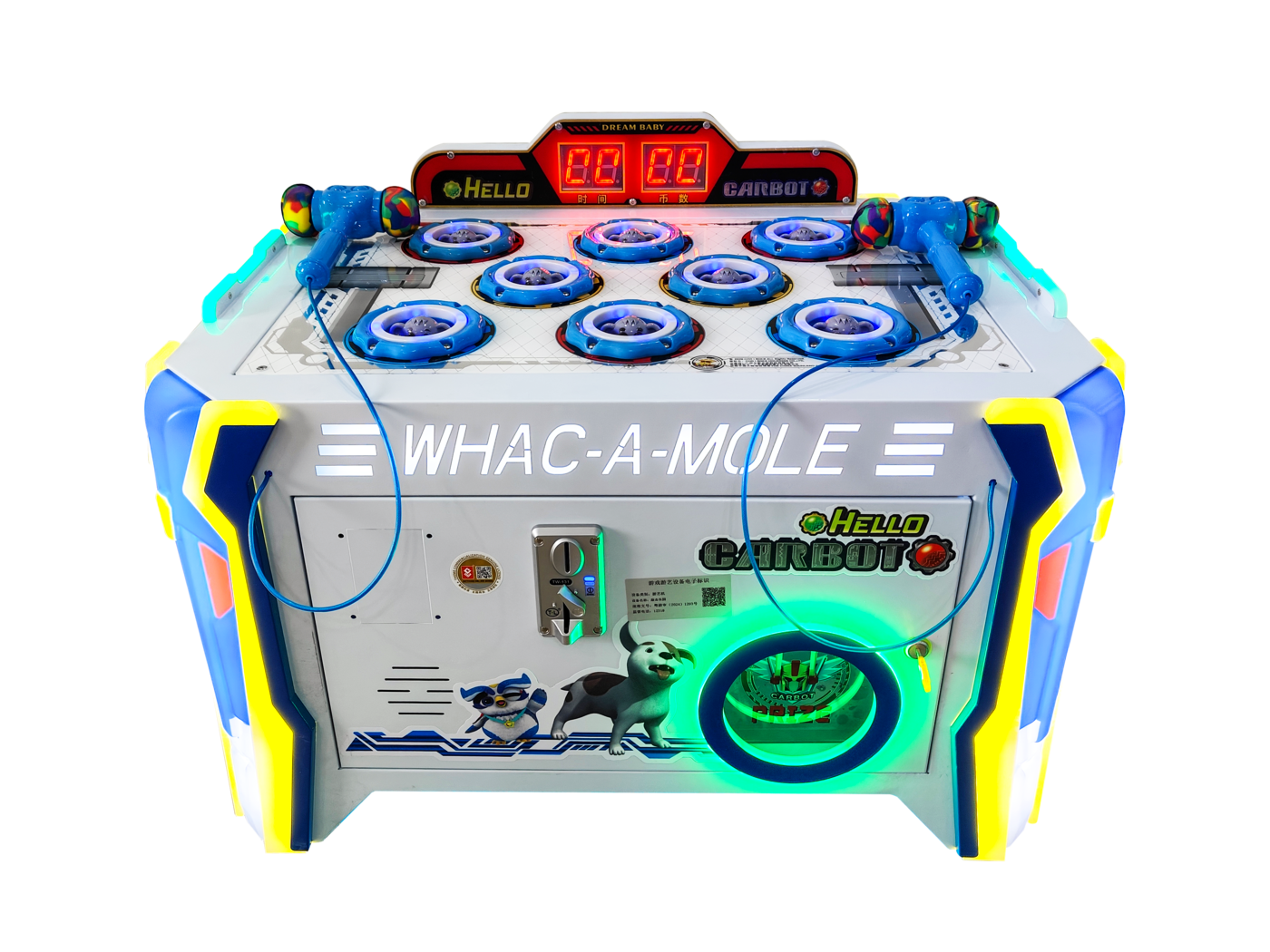 Whac-A-Mole cabinet viewed from the front