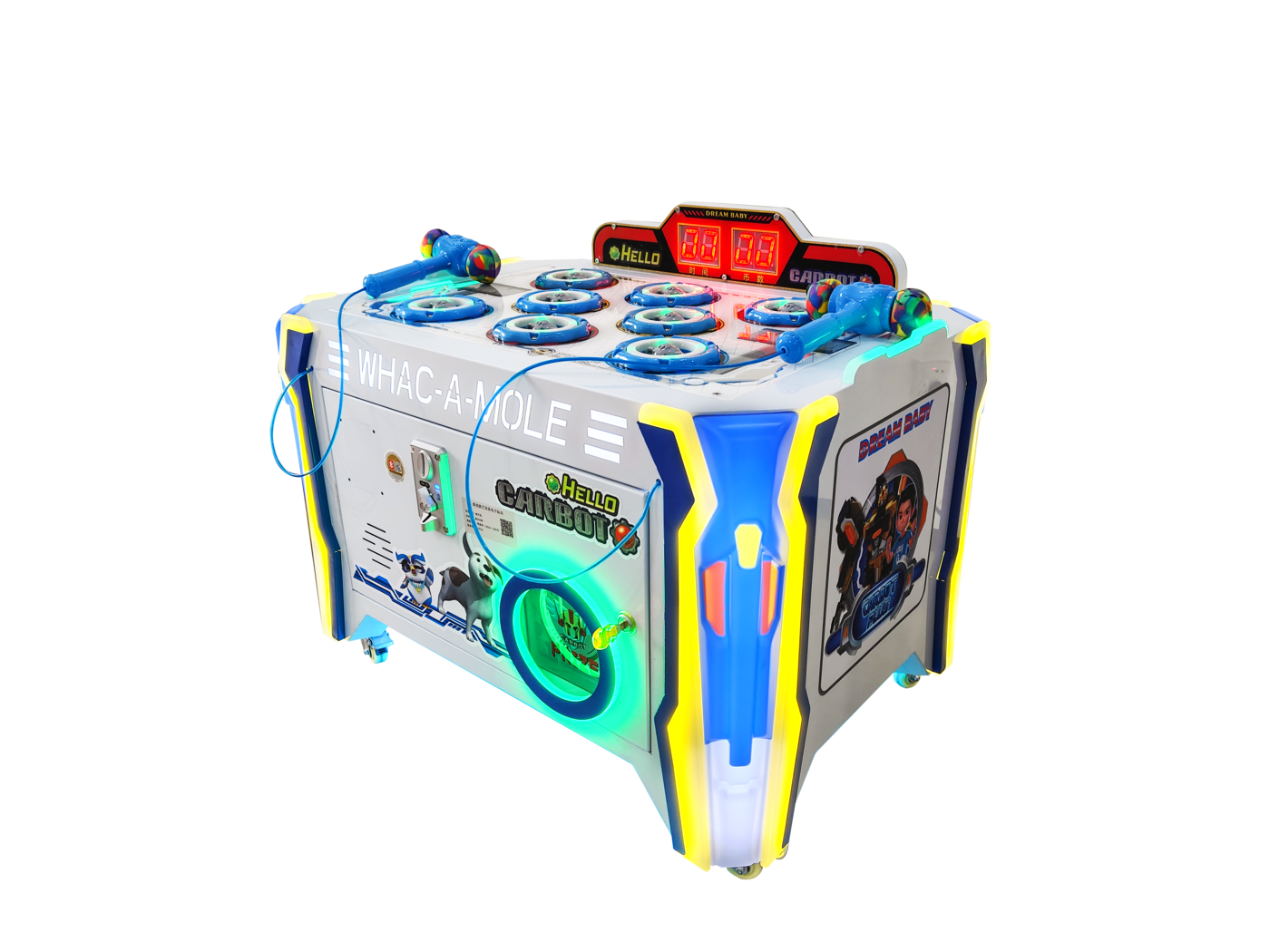 Whac-A-Mole cabinet viewed from the left side
